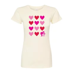 Juniors' Barbie Heart Grid Fitted Graphic Tee -Cotton Sales Store 6108354 Natural