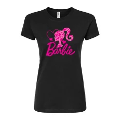 Juniors' Barbie Logo Hearts Fitted Graphic Tee -Cotton Sales Store 6108355 Black