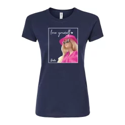 Juniors' Barbie "Love Yourself" Fitted Graphic Tee -Cotton Sales Store 6108364 Navy