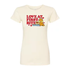 Juniors' Garfield "Love At First Bite" Valentine's Fitted Graphic Tee