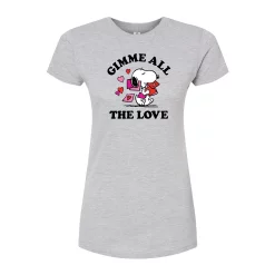 Juniors' Peanuts "Gimme All The Love" Snoopy Graphic Tee