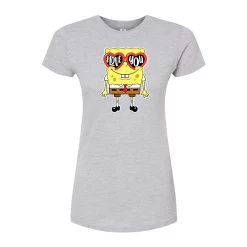 Juniors' SpongeBob "Love You" Glasses Fitted Graphic Tee